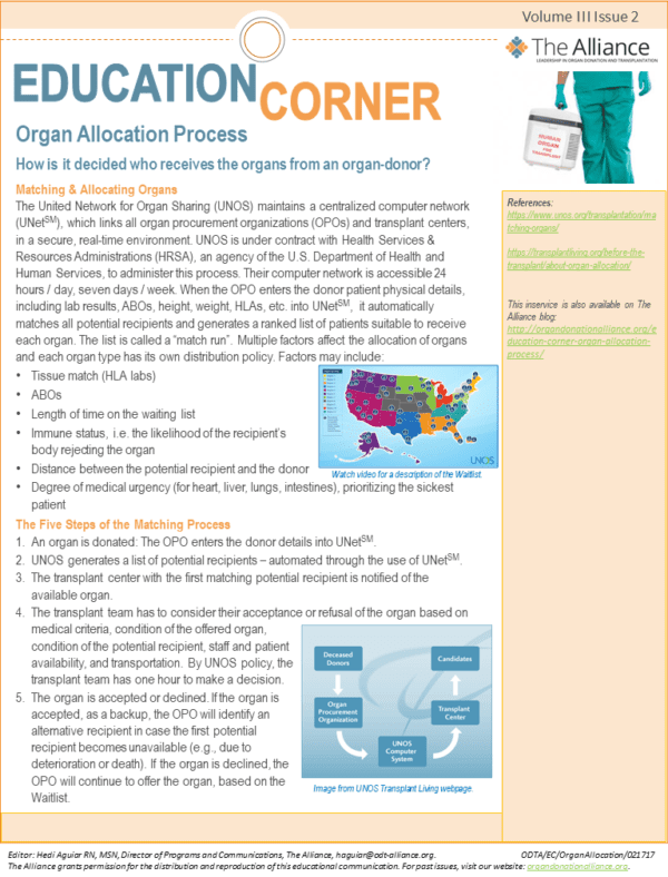 Organ Allocation Process The Organ Donation and Transplantation Alliance