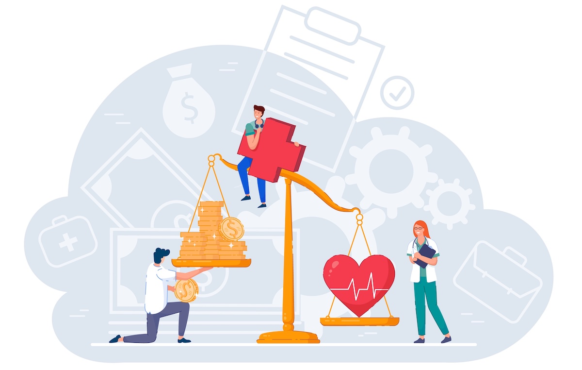 Money And Health Care Balance On Business Scale