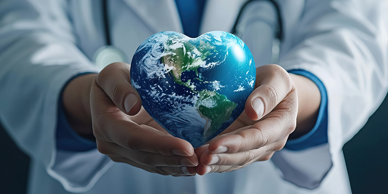 A Compassionate Doctor Holds A Globe Shaped Like A Heart, Symbol